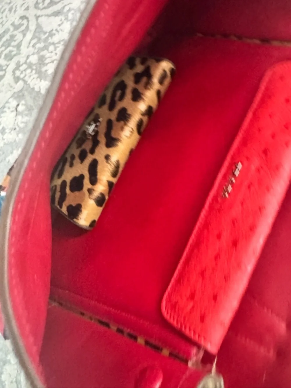 Prada Leopard Haircalf Tote Bag + Wallet Set Teal Red Rare Colorblock Authentic - Picture 8 of 14